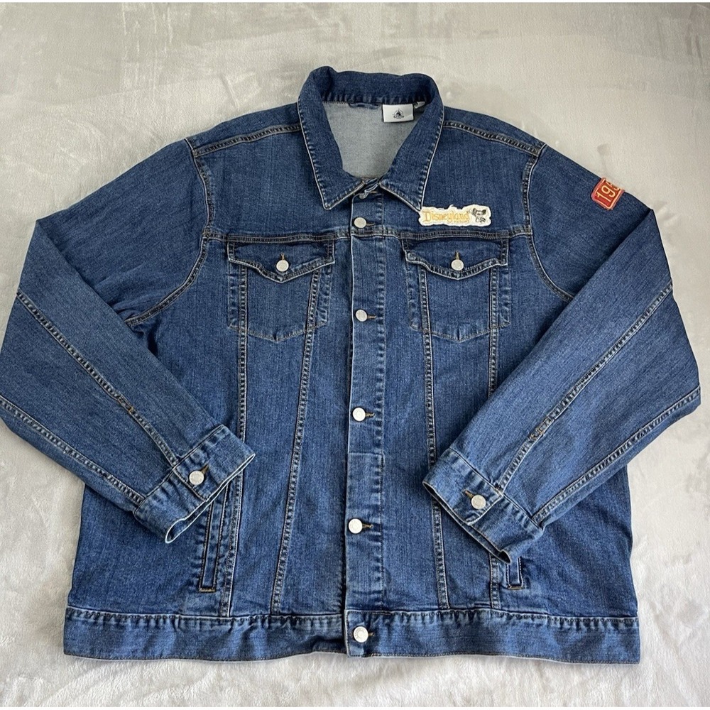 Disney Trucker Denim Jacket Men 3XL Blue Wash Stretch Mickey Mouse Embroidered